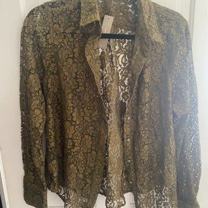 J Crew Lace Olive Green Button-Up Shirt